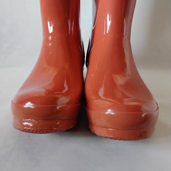 Hunter Boots Rain Tall Glossy Wellies Like New Rare Sunset Ombre Coral Yellow 7 - Picture 7 of 16